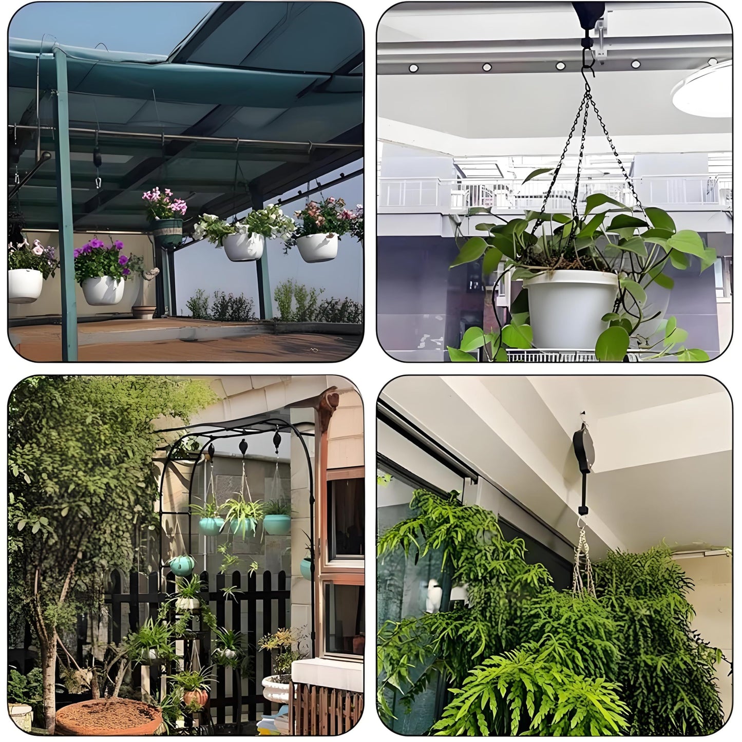 4 PCS Heavy Duty Retractable Plant Hanger,Plant Pulleys for Hanging Plants,Easy to Raise & Lower,Auto Lock,Adjustable Hook for Garden Baskets Pots,Birds Feeder (Black)
