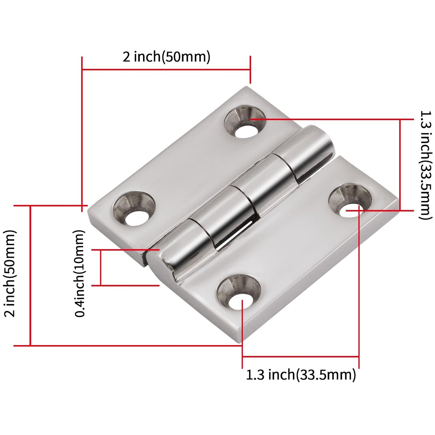 316 Stainless Steel Hinges Marine Grade 2" x 2" Heavy Duty Boat Hatch Hinge (50 mm X 50 mm) 4 Pack Casting Cabinet Door Hinge with Screws
