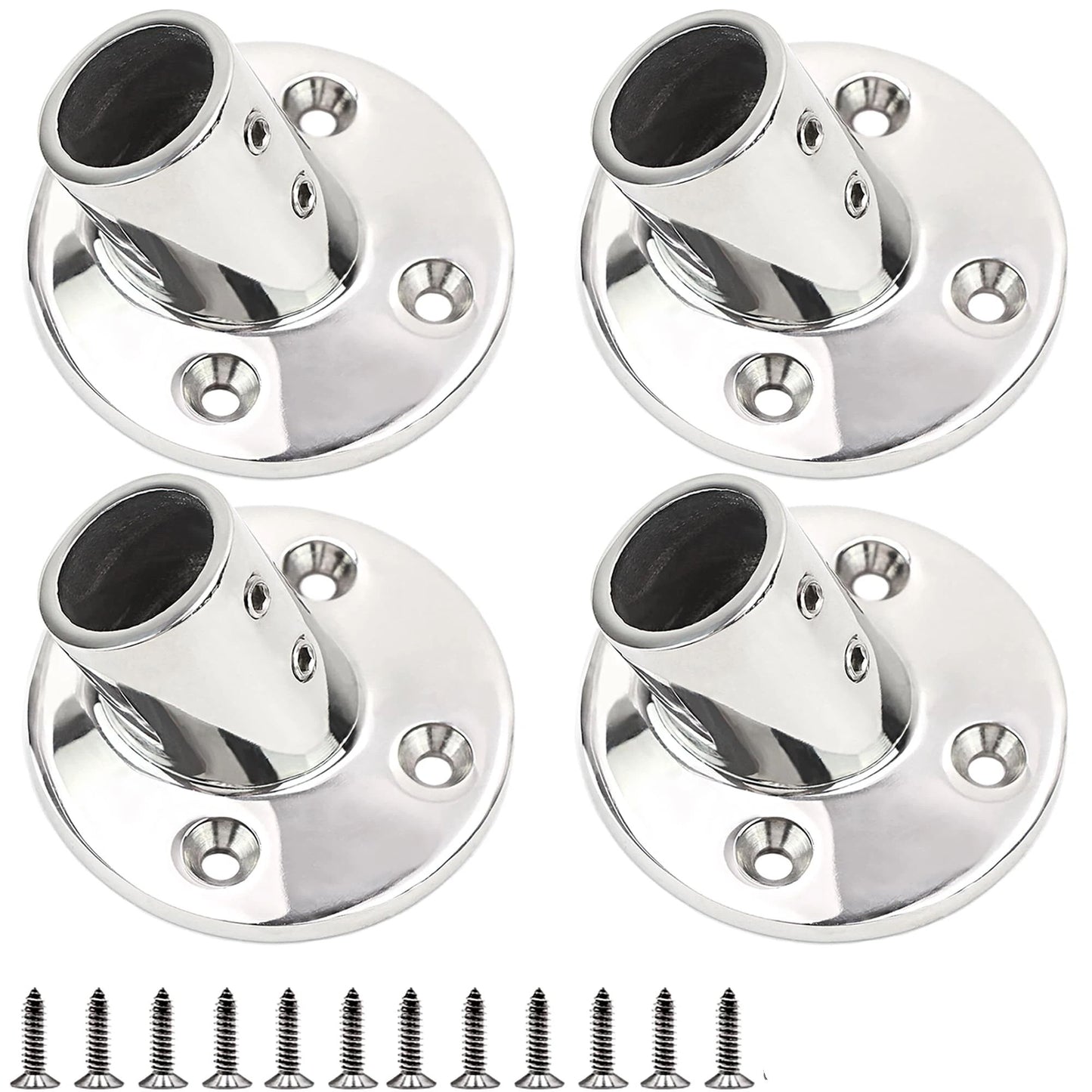 4 pack Boat Hand Rail Fitting Heavy Duty 316 Marine Round Base with Screws, Hand Rail Fitting Rail Tube Stanchion Base Column Accessories