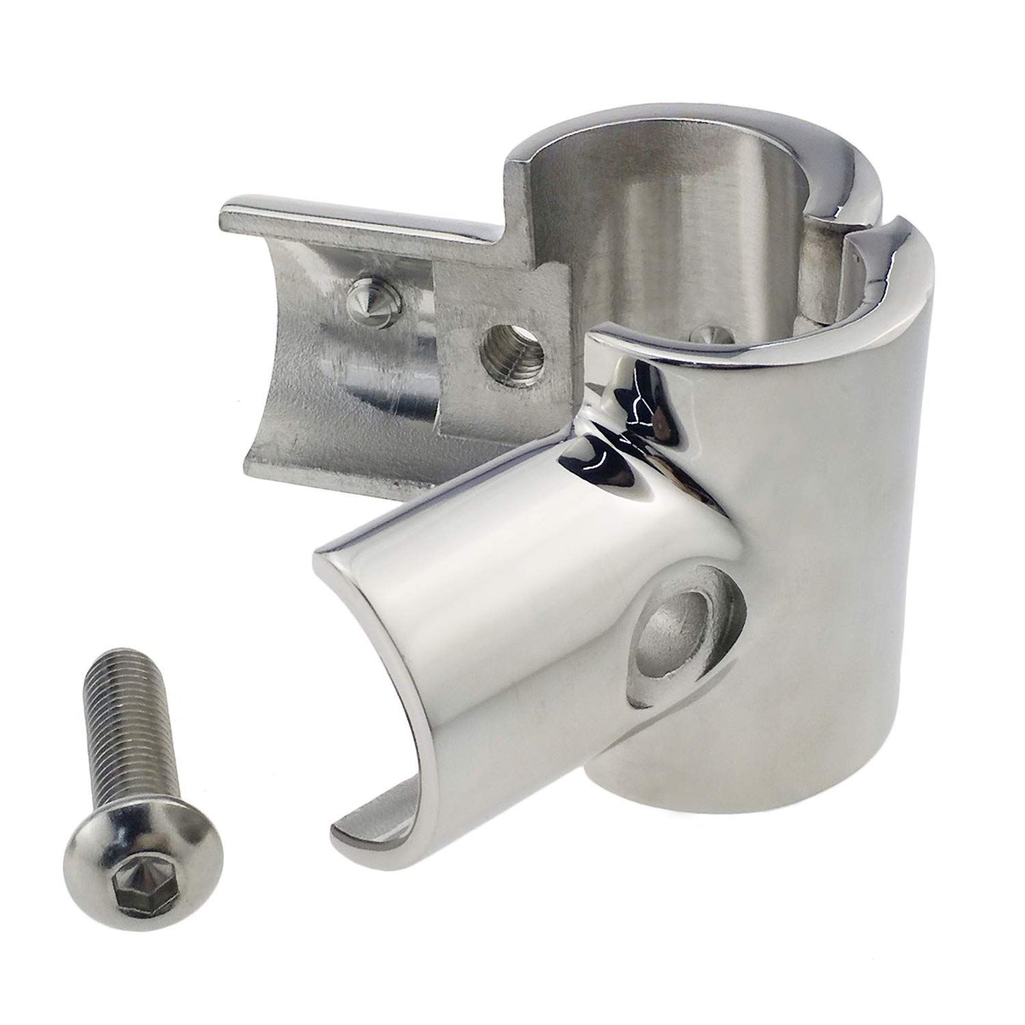 Heavy Duty 316 Boat Hand Rail Fitting- Polished 90 Degree T/Tee Hinged/Split Fitting 1" Tube, Handrail Structural Pipe Fitting