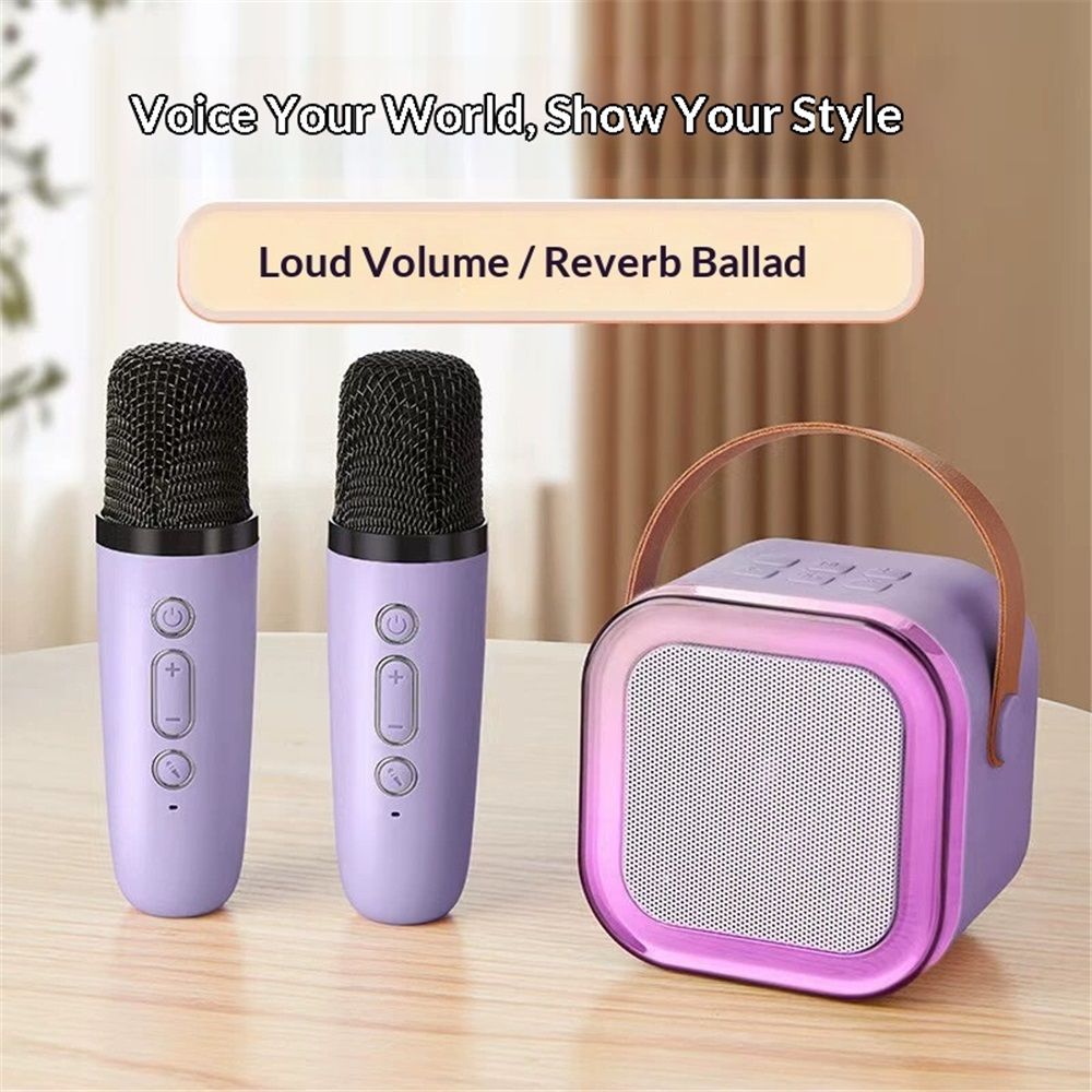 Mini Machine for Kids Girls & Boys - Portable Bluetooth Speaker with 2 Wireless Microphones - Kids Birthday Gifts for Ages 4-10 - Kids' Instrument Accessories - Purple