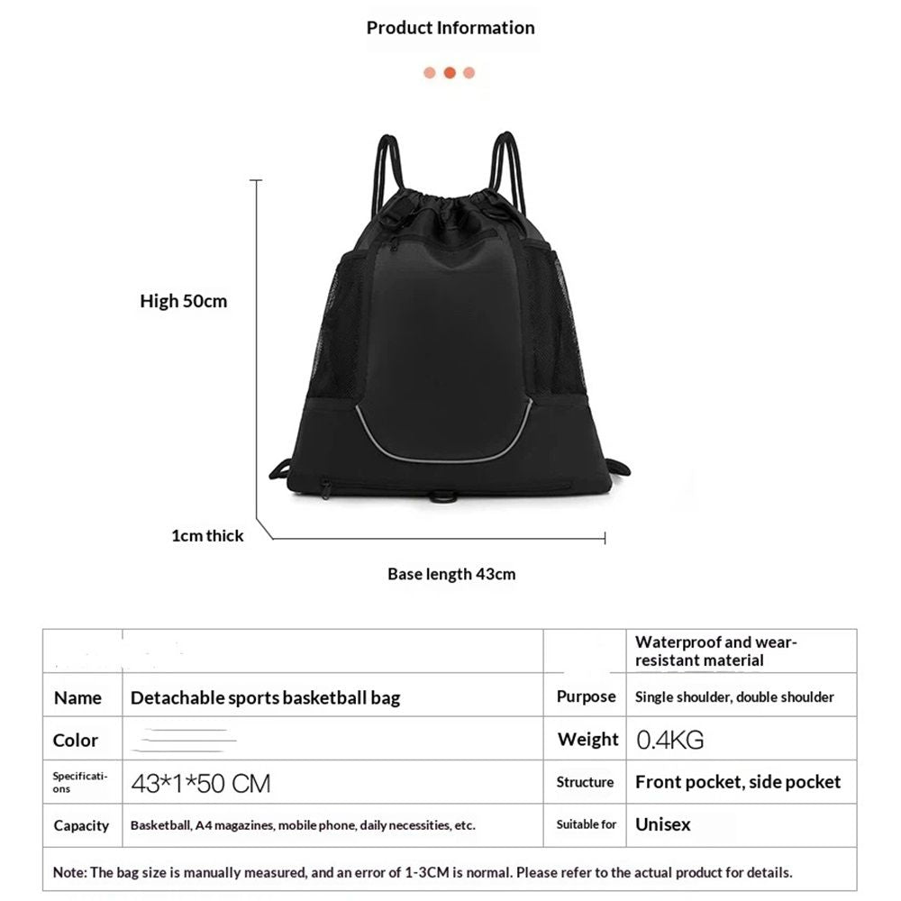 Drawstring Soccer Bag Basketball Backpack for Kids Teens, Foldable Sports Bags Detachable Ball Mesh Bag for Gym Yoga Football Baseball（oniy bag）