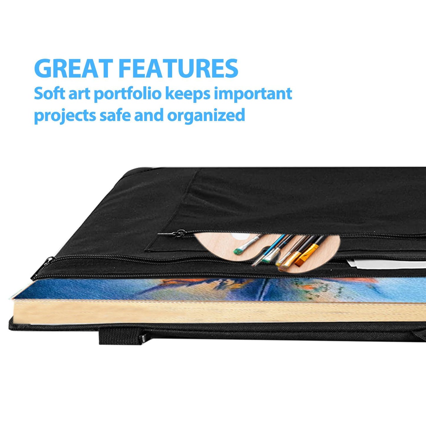 19.7x23.6in Art Portfolio Tote Bag - Large Carrying Storage Case with Handle & Adjustable Shoulder Strap, Portfolio Folder for Artwork, Posters, Canvas, Drawing Boards