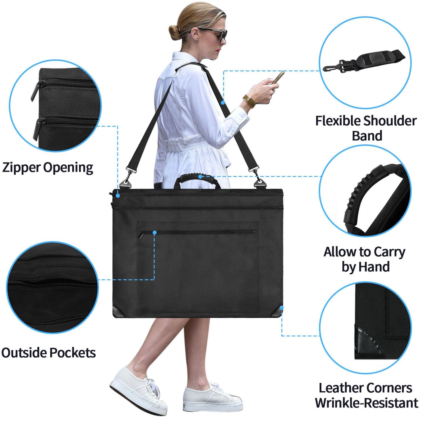 19.7x23.6in Art Portfolio Tote Bag - Large Carrying Storage Case with Handle & Adjustable Shoulder Strap, Portfolio Folder for Artwork, Posters, Canvas, Drawing Boards
