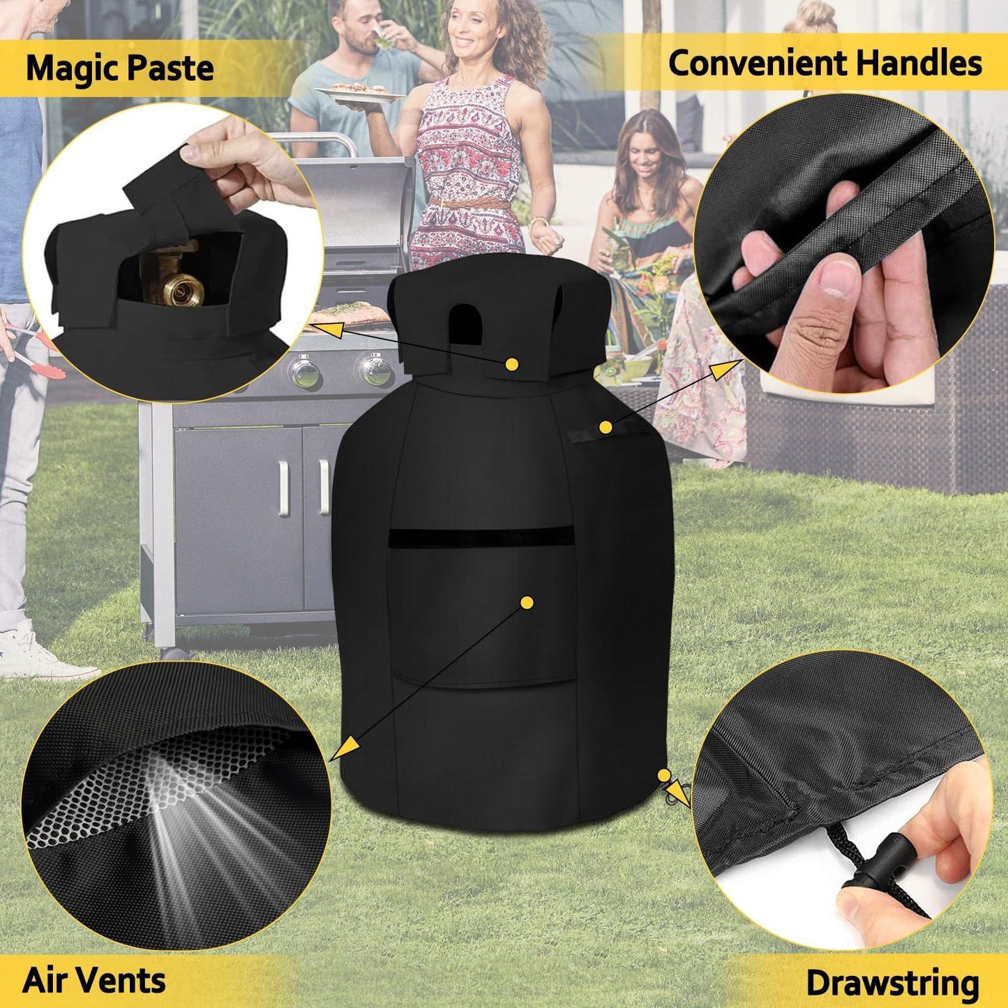 Propane Tank Cover 20lb Gas Tank Cover Outdoor 600D Heavy Duty Waterproof Covers Fits Standard 20 lb Tank Cylinder, 13'' x 19.5'' Black（There is only one dust cover）