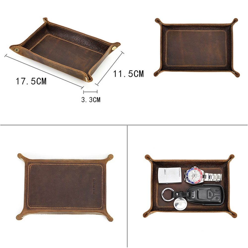 Leather Valet Tray for Men – Rustic Organizer for Keys, Phone & Wallet  Whiskey Barrel Brown  Perfect for Nightstand, Desk, Entryway