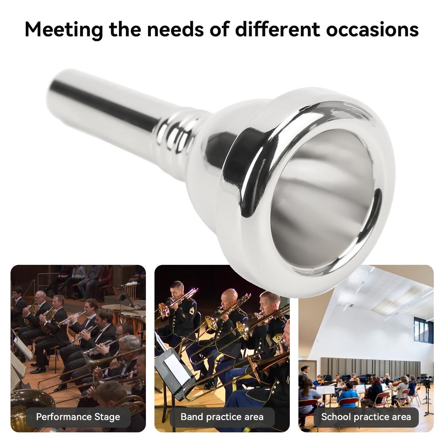 6 1/2AL Silver Trombone Mouthpiece - Professional Grade Brass Instrument Mouthpiece for Tenor Trombone, Premium Sound & Durability