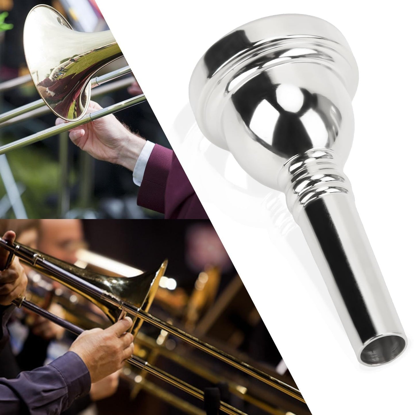 6 1/2AL Silver Trombone Mouthpiece - Professional Grade Brass Instrument Mouthpiece for Tenor Trombone, Premium Sound & Durability
