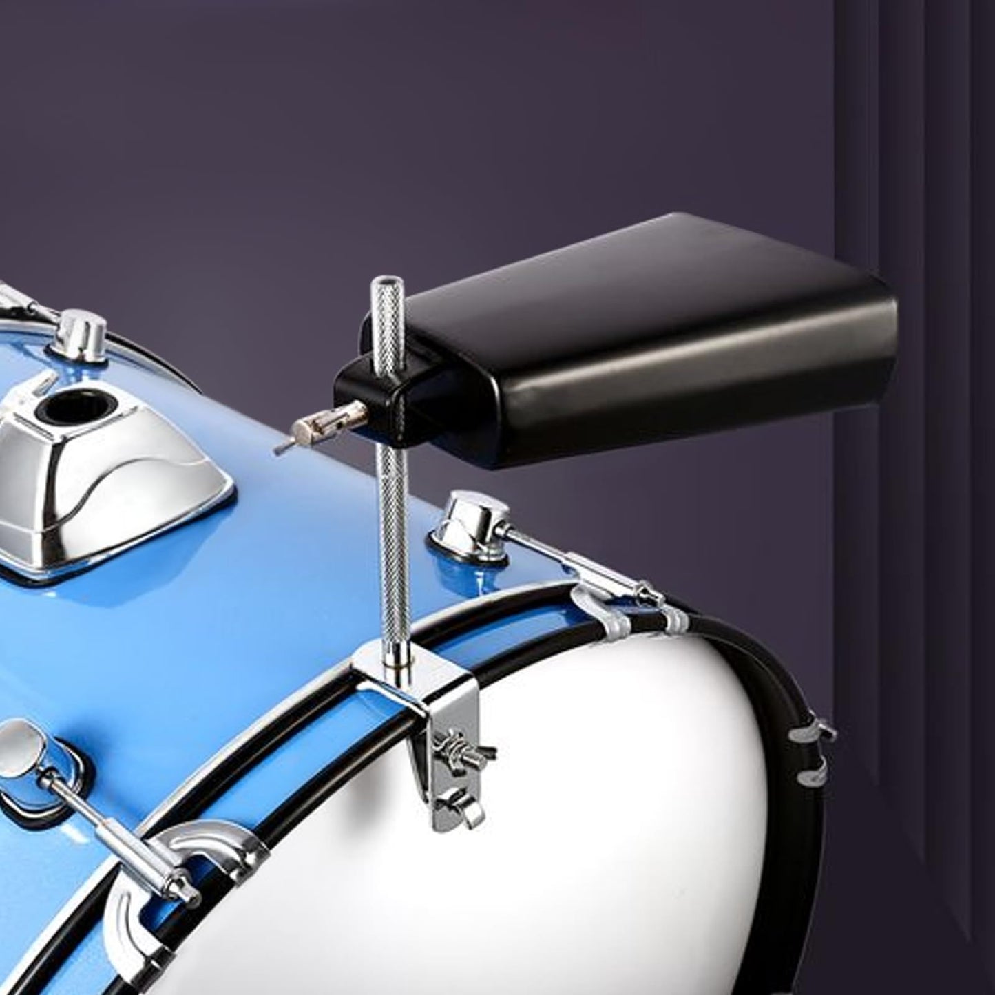 Pearl Bass Drum Hoop Mount Cowbell Holder with Non-Finish Marring Clamping Jaws and Height-Adjustable Cowbell and Percussion Accessory Clamp.