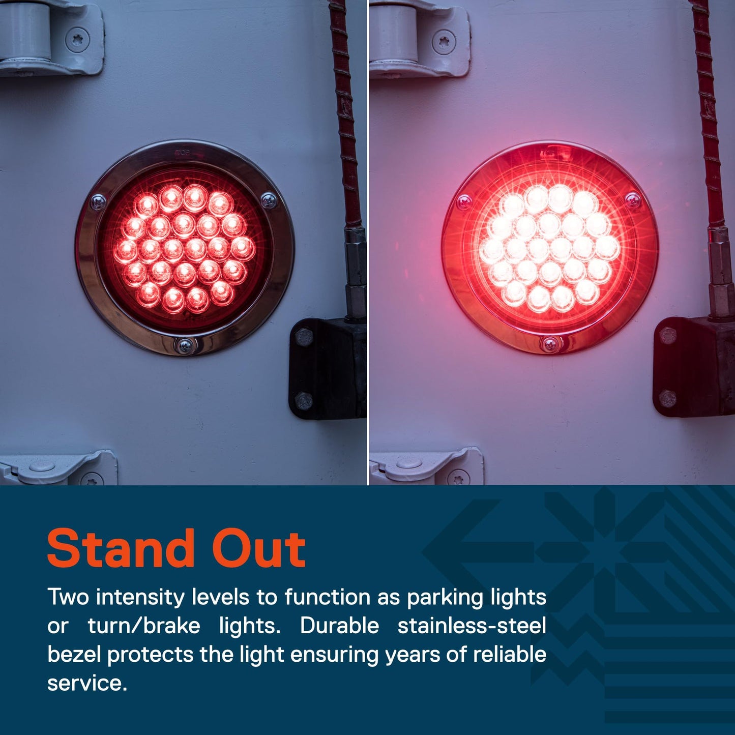 2pc 4" Inch Round 16 LED Trailer Tail Lights  [Stainless Steel Chrome Bezel & Connector Plug] Stop Brake Lights Compatible with Jeep TJ Semi Truck RV Flatbed Camper