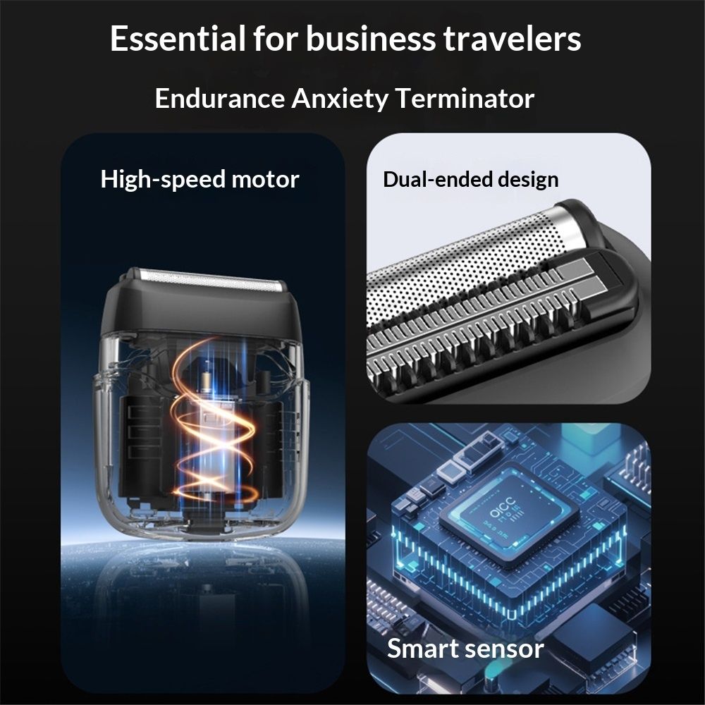 Men's electric shaver: dual blade shaver, LED display screen, USB-C fast charging, waterproof - very suitable for travel and shaving at home（black）