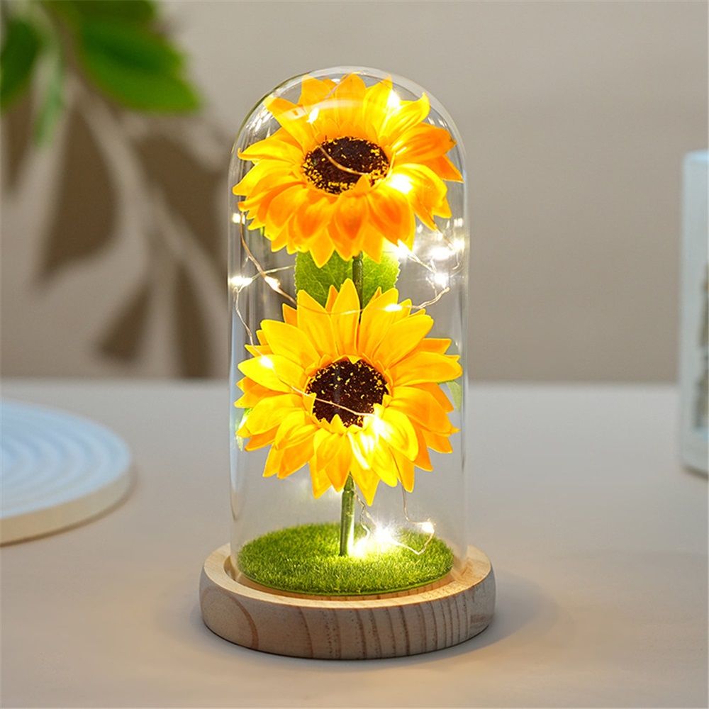 Sunflower Gift for Women,Sun Flowers Home Decor,Preserved Sunflower Bouquet in Glass Dome,Birthday Gifts for Her Mom