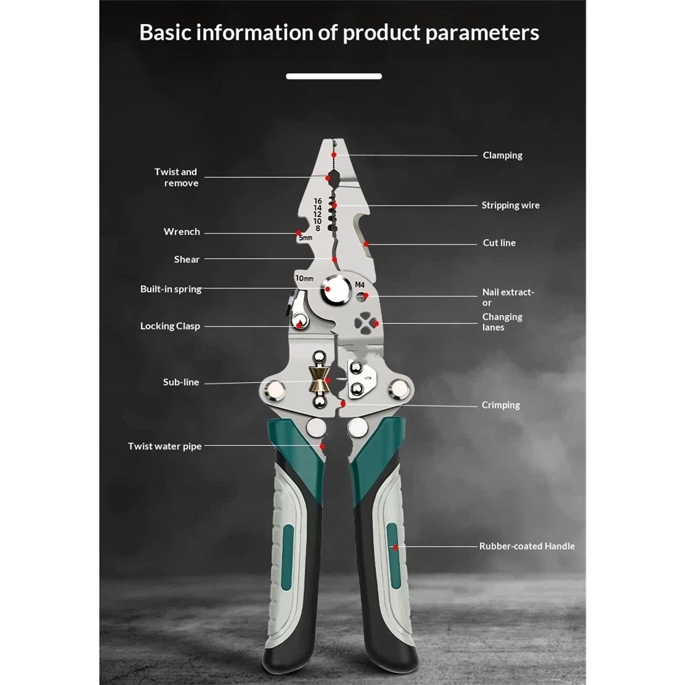 18 In 1 Foldable Wire Stripper,Multifunctional Foldable Wire Stripper Electrical Pliers,For Cutting And Pulling Wires Cable Scissors (A)