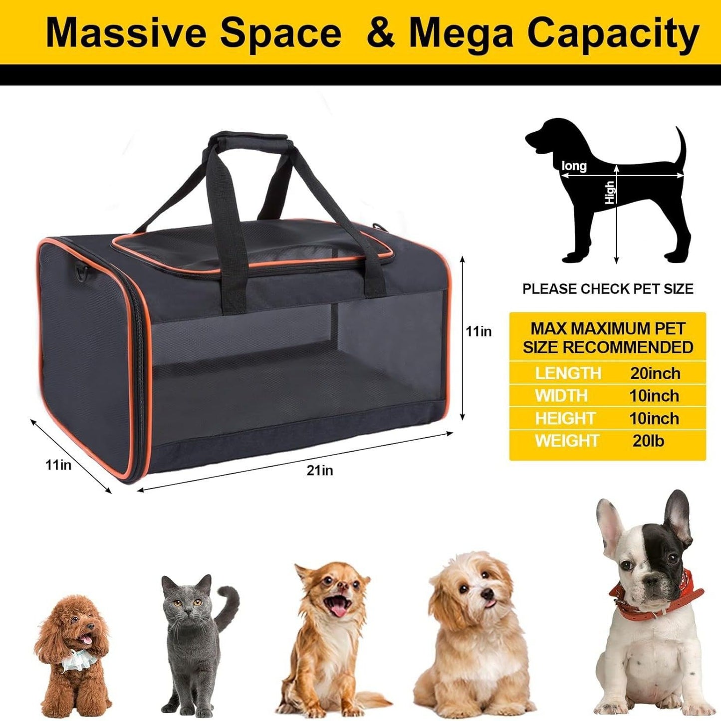 Cat Carriers for Large Cats 20 lbs+ Soft Pet Carrier for Small Dog/Durable 2 Kitty Travel Bag/Medium Big Cats Puppy 15 Pounds/Softside Cat Carrier Large(oniy bag)