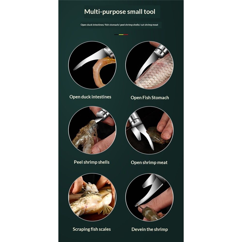 4 pack 5 In 1 Multifunctional Shrimp Line Fish Maw Knife, New Stainless Steel Shrimp Deveining Tool Fish Scale Remover, Portable Shrimp Deveiner Tool and Peeler, Oyster Shucking Knife for Kitchen