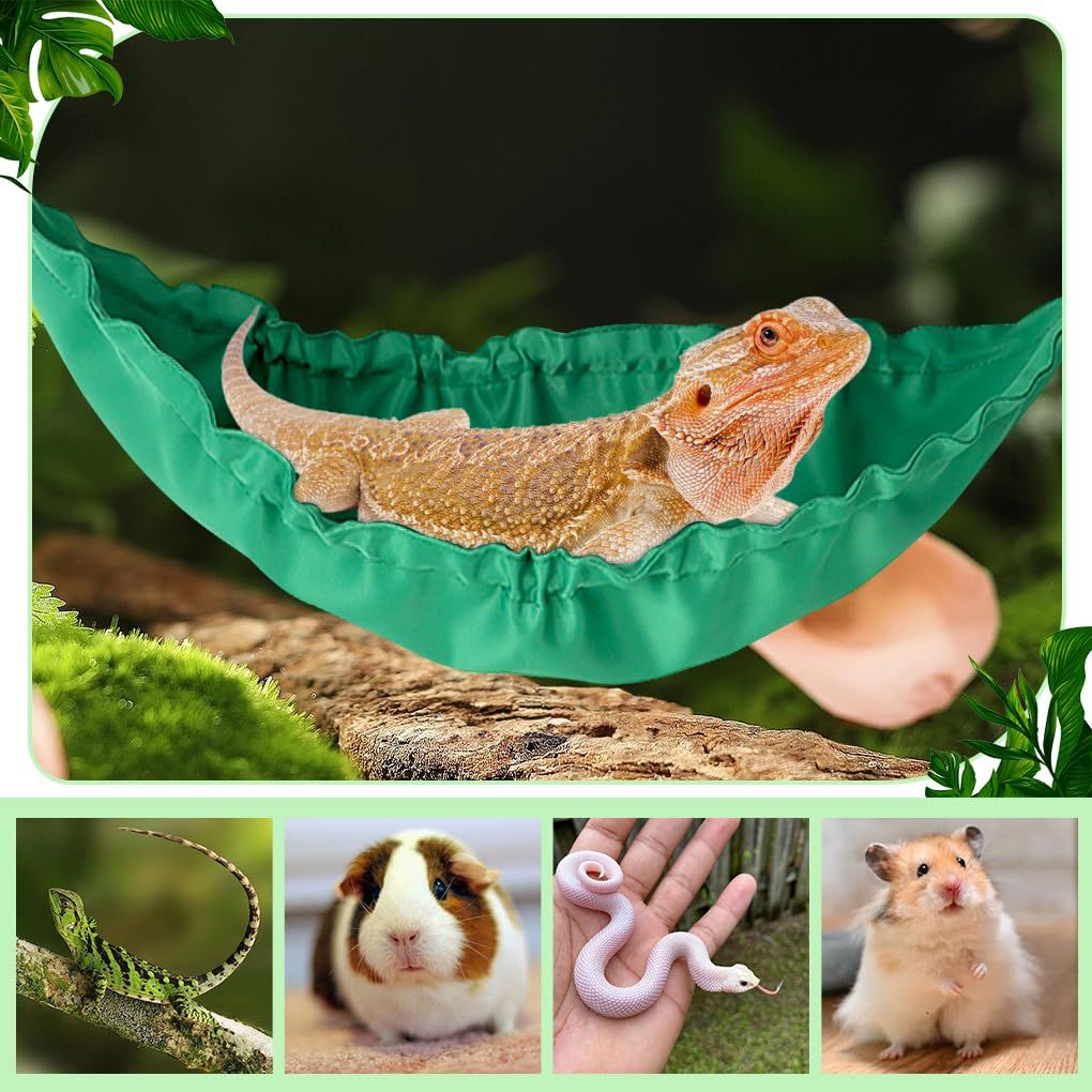 2 pack Reptology Lizard Hammock with Suction Cups Bearded Dragon Tank Accessories Reptile Lounger for Chameleon, Snakes, Hamster