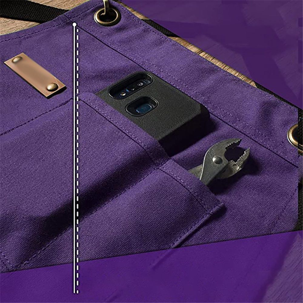 Chef and BBQ Apron - Canvas, Stainless Steel Hardware - Cross Back Straps（Purple, with only one apron）