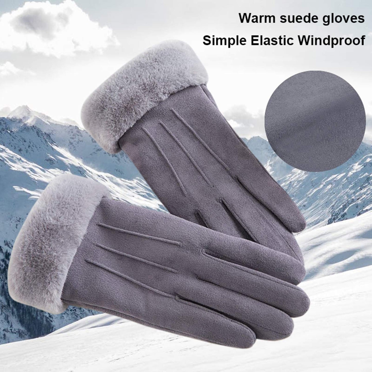 Women Winter Warm Touch Screen Soft Windproof Lined Thick Gloves for Snow Skiing in Clod Weather grey
