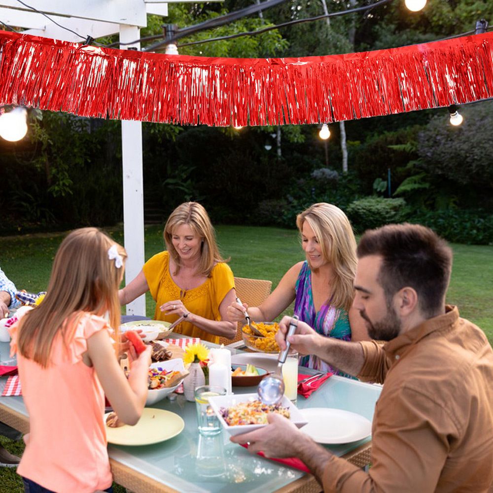 10 Pack 10 Feet Red Foil Fringe Garland Metallic Tassle Banner Wall Hanging Tinsel Streamers Backdrop for Parade Floats, Bachelorette, Wedding, Birthday, Halloween, Christmas Party Decorations