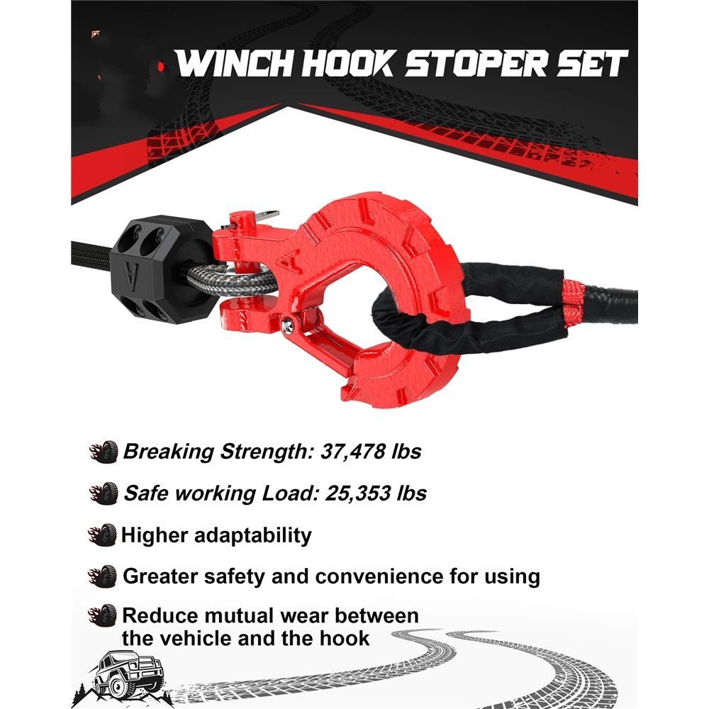 Winch Hook 3/8" - Clevis Slip Hook with Safety Latch & Winch Cable Hook Stopper, Grade 70 Forged Steel Max 37478Lbs Work for Winch Rope, ATV, UTV, Off Road Vehicle, Red