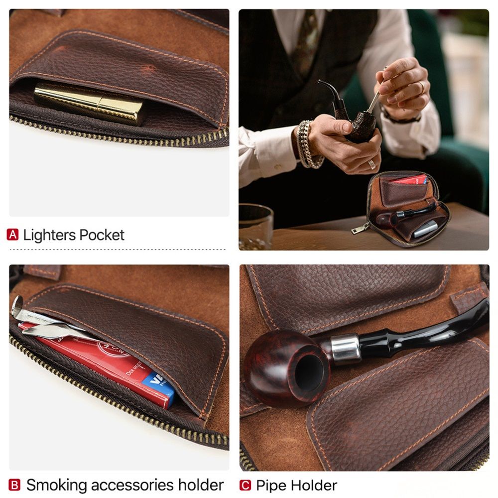 Small Pipe Tobacco Pouch Leather Smoking Pipe Storage Organizer Portable Accessories Lighter Holder Zipper Tobacco Pipes Travel Box