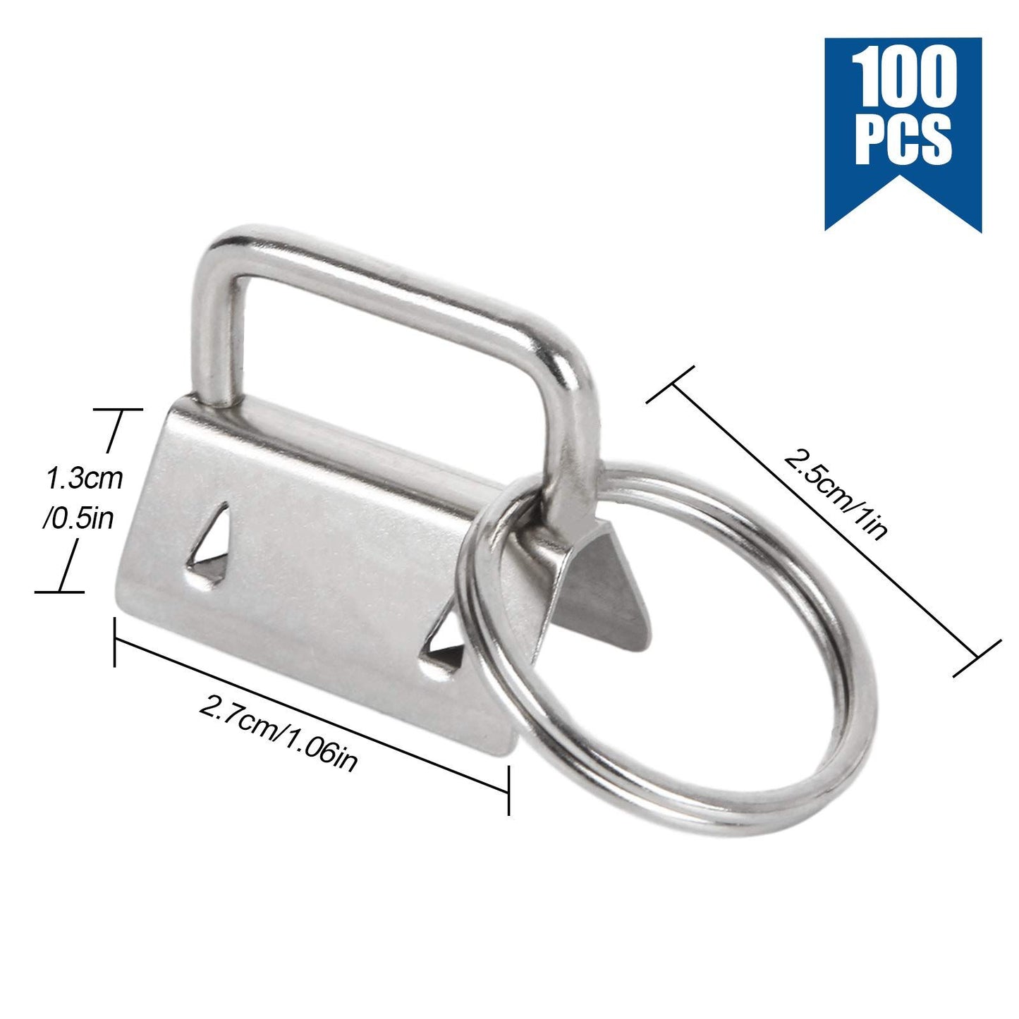 100 Pack Key Fob Hardware 25mm Bulk, Silver Tone Key Chain Fob Wristlet with Key Ring for Wristlet Keychain, Key Lanyard, Key Chain Making Hardware Supplies