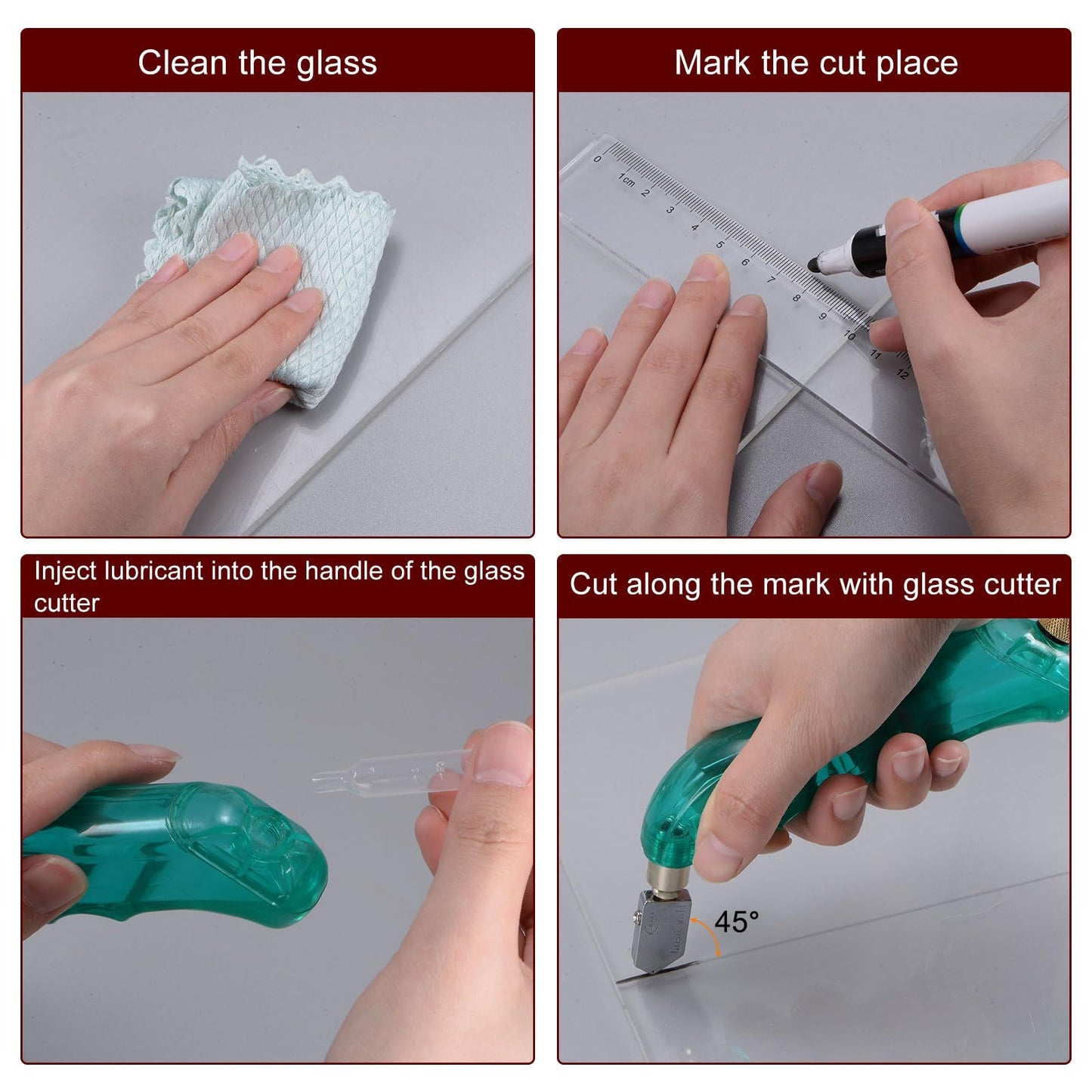 5pcs Pistol Grip Oil Feed Glass Cutter Tungsten Carbide, Professional Stained Glass Cutting Tool with 2 Replaceable Head and Oil Reservoir- 2mm-12mm