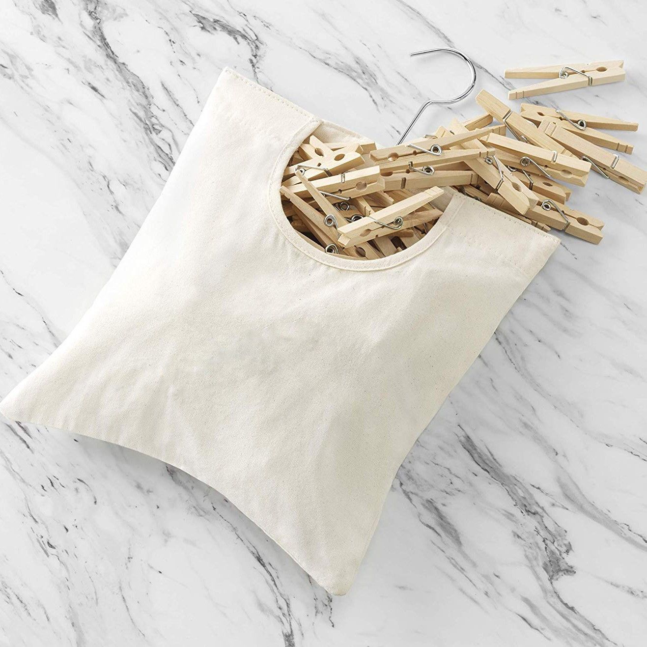 2pcs Canvas Clothespin Bag, Beige (32x27 cm/13.33x11.25 inch), Zipper Closure, Portable Clothes Pin Hanging Bag for Home Balcony Travel beige