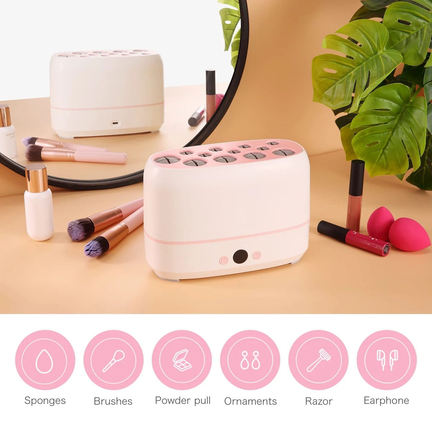 Drying 12pcs Makeup Brushes,2pcs Sponges Or Powder Puff AT The Same Time,Baked Slowly At Constant Temperature Without Hurting The Bristles,USB Charge(Type-C)