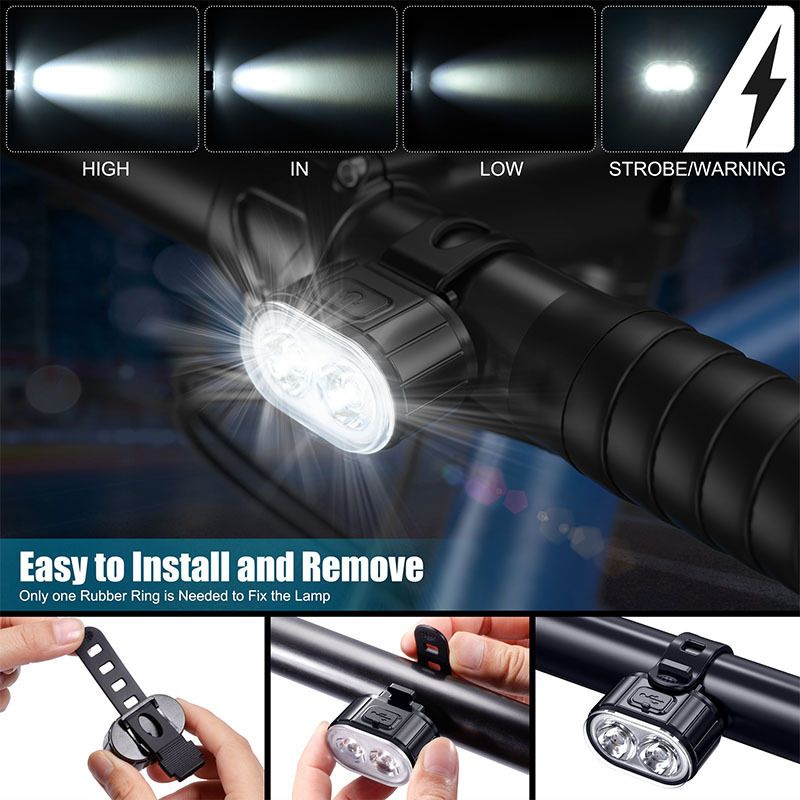 Bike Lights for Night Riding, USB Rechargeable LED Waterproof IPX5 Bicycle Lights  Rear Taillight Set with Mode Memory and Super Bright 6 Modes Options