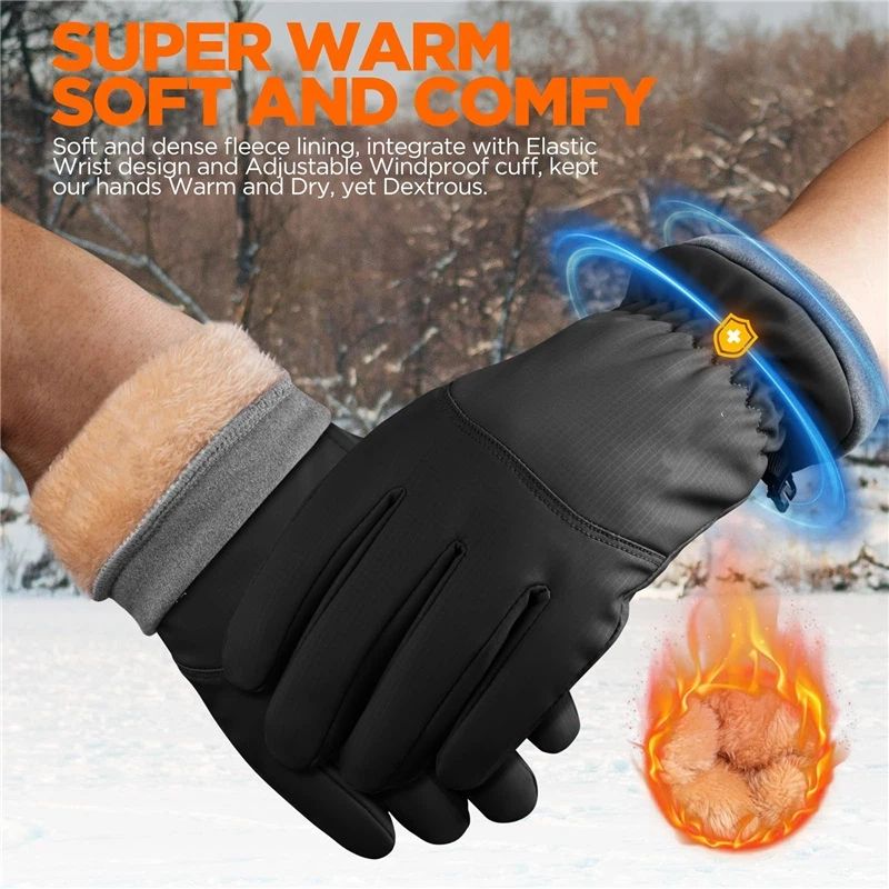 Waterproof Warm Gloves Women Men with Touchscreen Fingers, Ski Snow Windproof for Cold Weather Thermal, for Running Hiking Driving Cycling Outdoor （black,26.5*11cm）