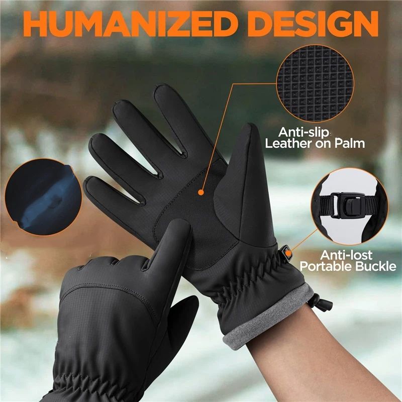 Waterproof Warm Gloves Women Men with Touchscreen Fingers, Ski Snow Windproof for Cold Weather Thermal, for Running Hiking Driving Cycling Outdoor （black,26.5*11cm）