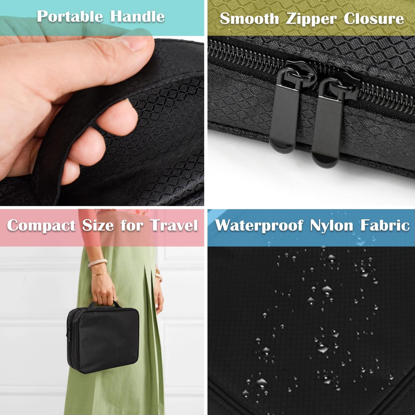 Travel Jewelry Organizer Case,Jewelry Bags for Traveling, Jewelry Binder with6Pcs Clear Zipper Velvet Pouches for Storing Earrings, Ring(Black，20*25*8cm)