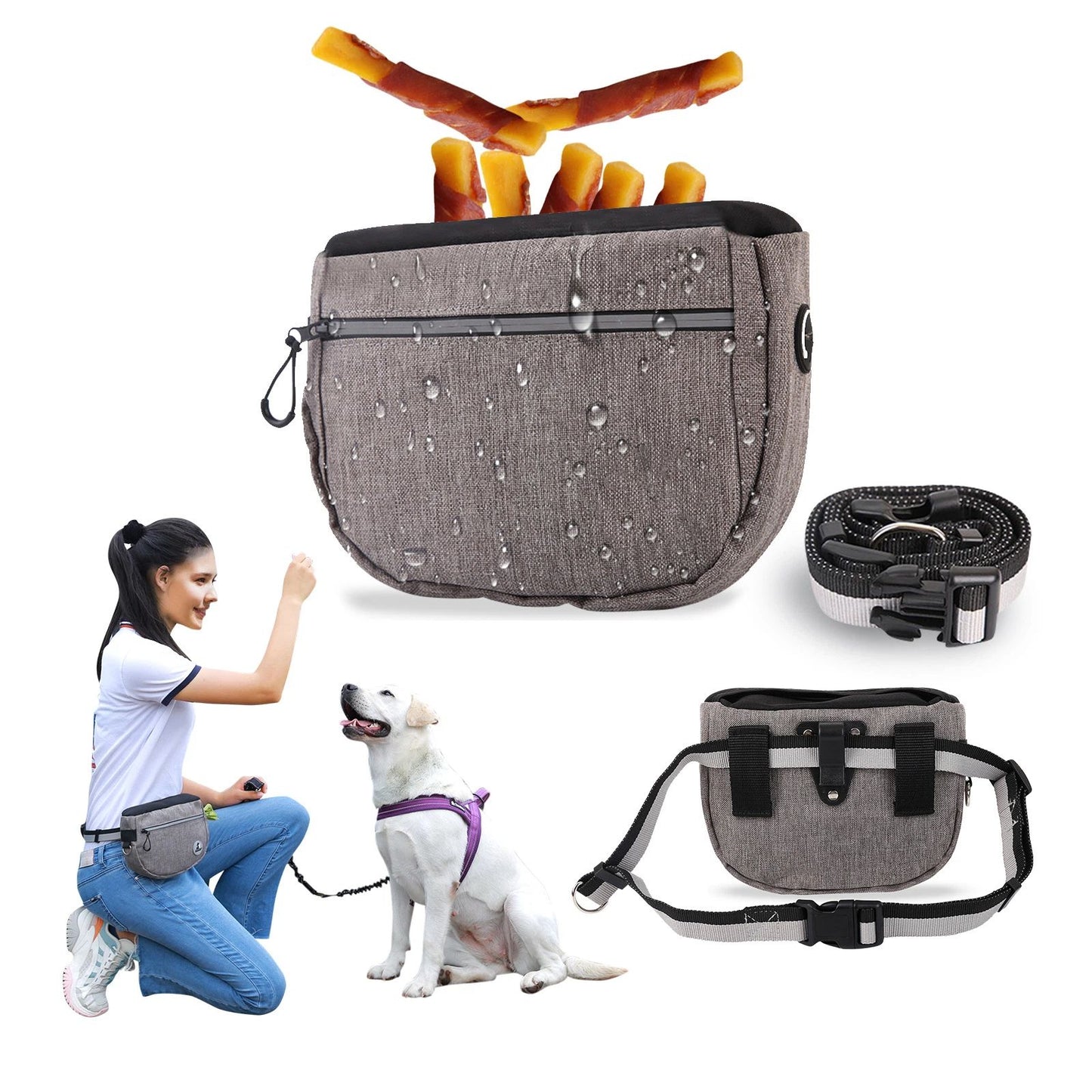 Dog Treat Pouch Bag for Training – Removable Liners, Large Opening Capacity Treat Bag Obedience Cards, Waist Strap Clip Treat Fanny Pack for Dog Training and Walking