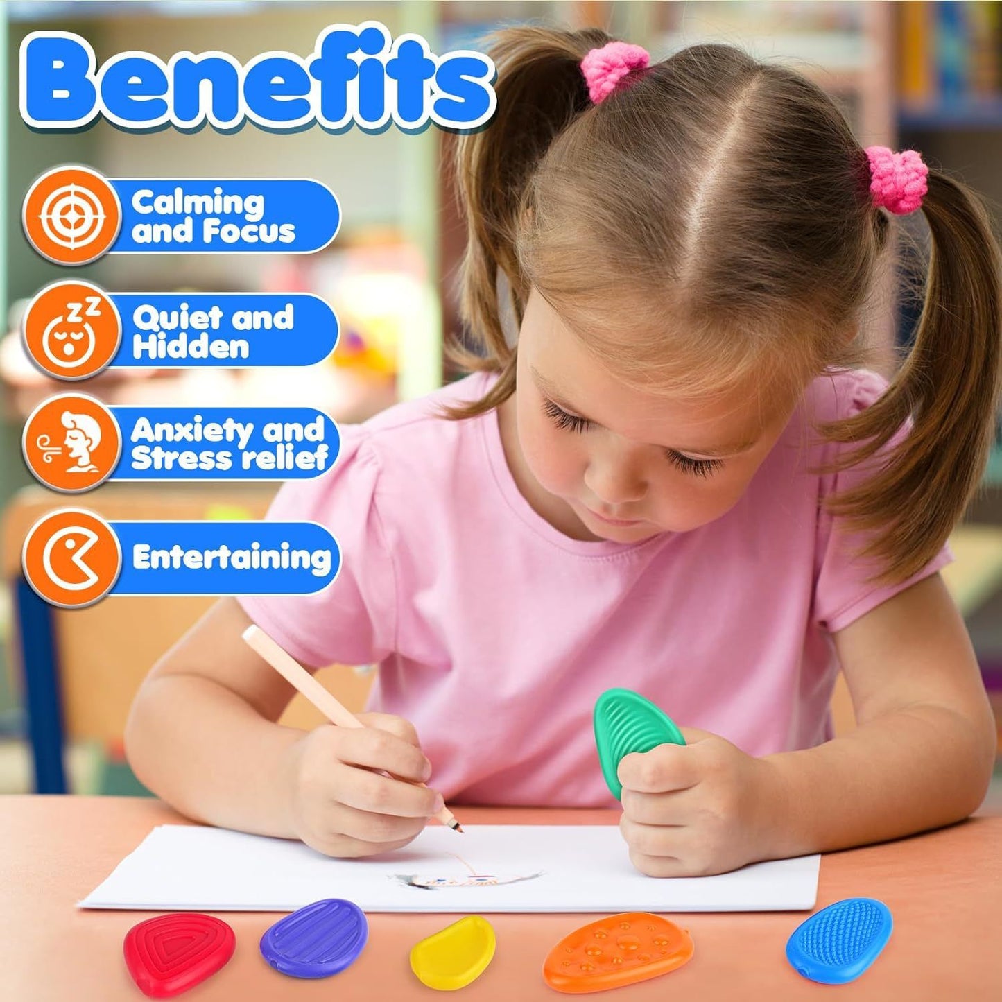 Sensory Stone for Kids: 12 Pack Textured Soft Worry Stone for Autism Kids Calming -  Stress Toys for Students Anxiety Relief - Small Prizes Toys