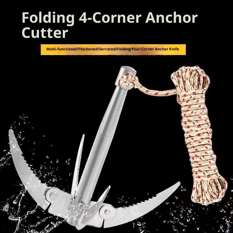 Ant Mag Grappling Hook Stainless Steel Claw Carabiner for Camping Hiking Tree Grabbing and Water Lifting Salvage（Bring a 20 meter rope (rope color random)）