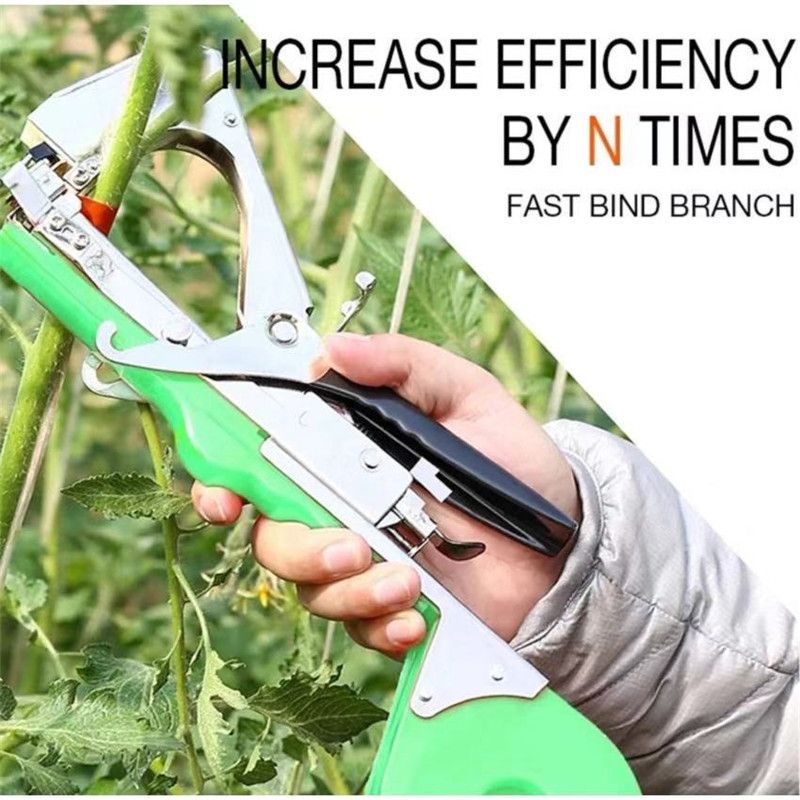 Plant Tying Machine Tape Tool for Tomatoes Peppers Grapes Cucumbers and Vining Vegetables Quickly and Easily Tie, Great for Gardeners Farmers, with Tapes, Spare Parts, Staples - Green