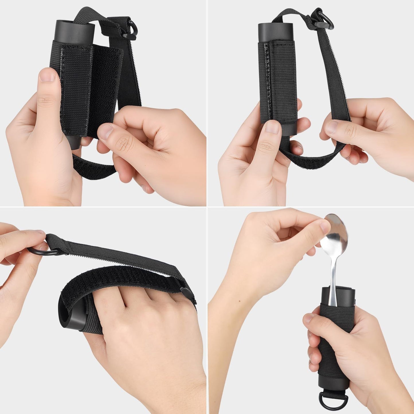 2pcs Disabled Eating Aids Utensil Holders Eating Assistance Hand Cuff for Holding Spoon, Fork, Cutlery Adjustable Nylon Gripping Strap for Limited Mobility, Weak Grip,