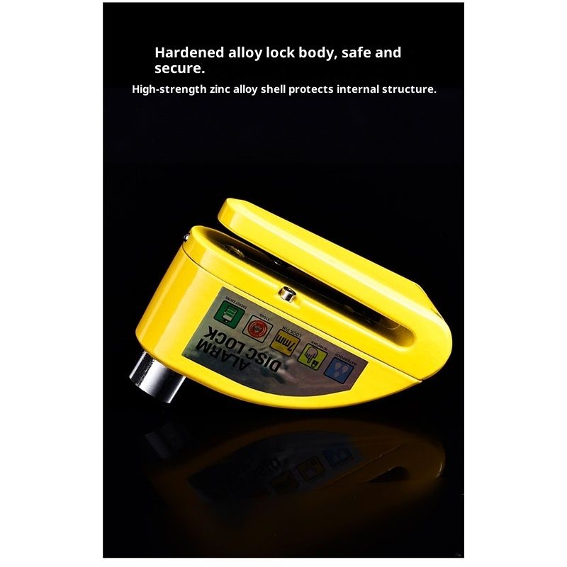 Motorcycle Alarm Disc Brake Lock, Motorcycle Locks Anti Theft Security Wheel Disc Lock Waterproof 110dB Alarm SoundReminder （Light yellow+locking rope）