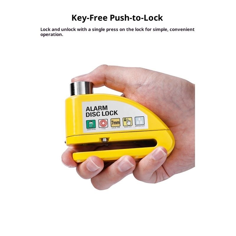 Motorcycle Alarm Disc Brake Lock, Motorcycle Locks Anti Theft Security Wheel Disc Lock Waterproof 110dB Alarm SoundReminder （Light yellow+locking rope）