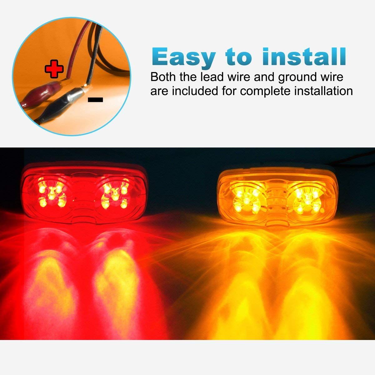 14x Trailer RV Marker LED Light Double Bullseye 10 Diodes Clearance Light Red/Amber,Double Bubble 12V Rectangular LED Side Marker Light Surface Mount Camper Truck