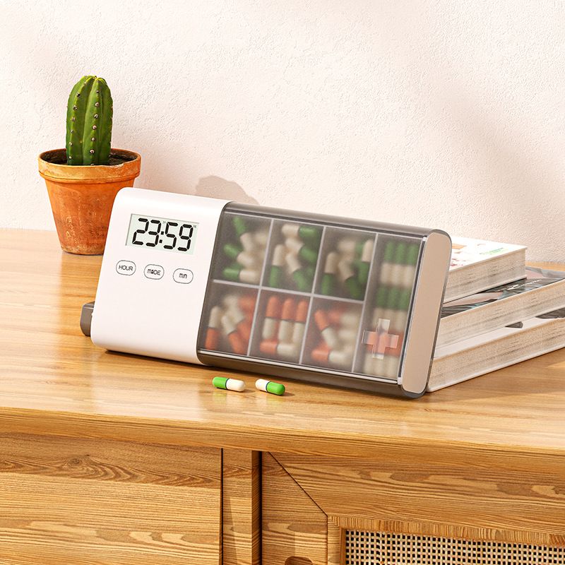 Portable Pill Organizer with Sound Flashing Light and Vibration Alarm, Weekly Pill Dispenser, Countdown Timer, Pill Box Large Capacity Medicine Organizer