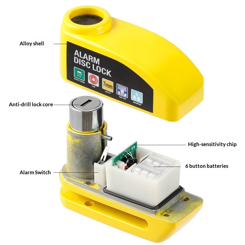 Alarm Disc Lock with Alarm 110dB, Anti Theft Waterproof Motorcycle Disc Lock with Reminder Cable, Motorcycle Wheel Lock for Moto/Moped/Bike/E-Bike/Scooter with Disc Brake