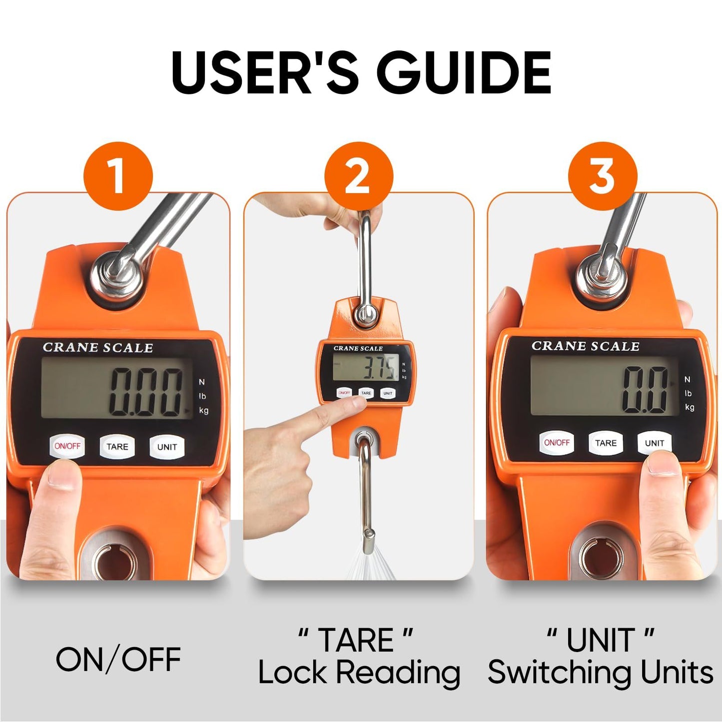 660lb Digital Hanging Scale, Handheld 300Kg Mini Crane Scale with Hooks for Farm Hunting Fishing Outdoor (Orange)
