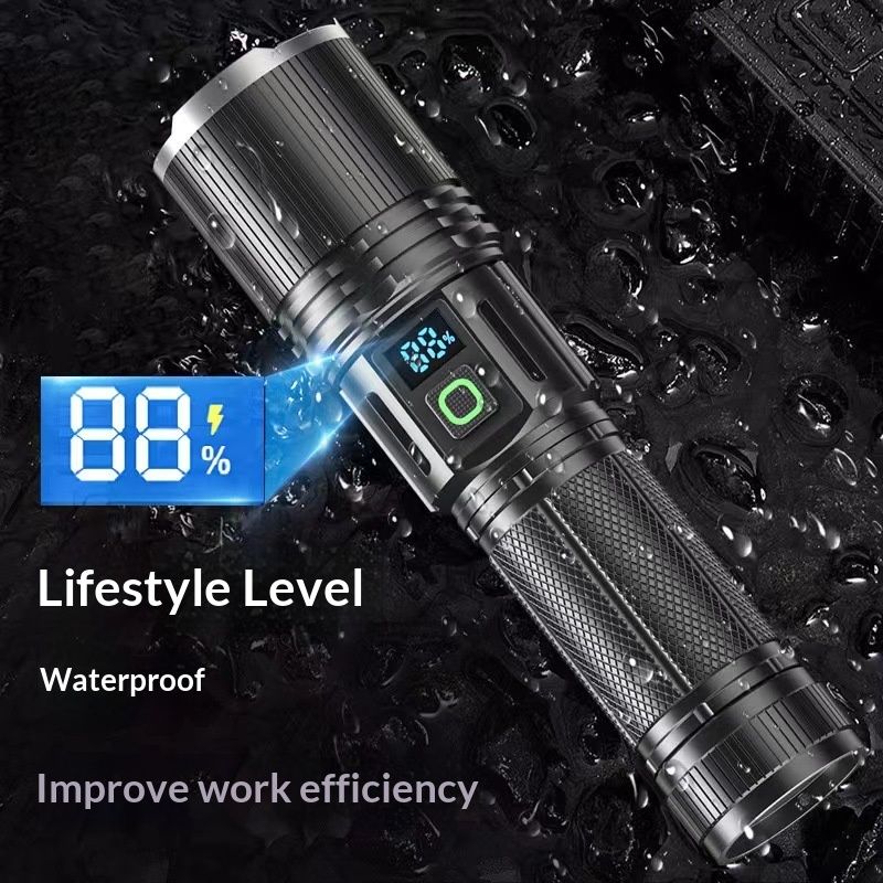 High Lumen Flashlight - with LCD Display, Zoomable Long Beam - for Camping, Dog Walking, for Home Emergency Rechargeable Flashlights
