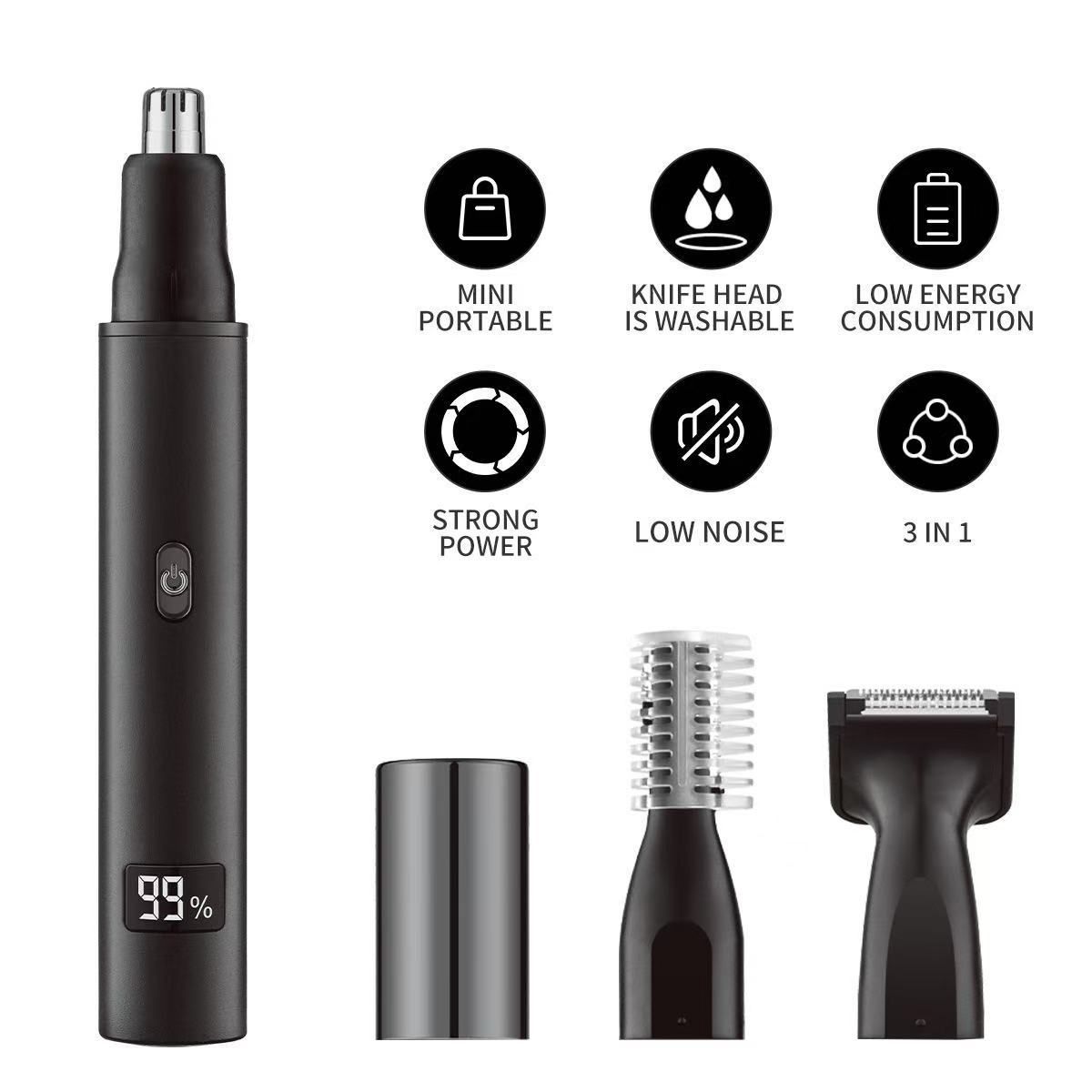 Nose and Ear Hair Trimmer for Men - Rechargeable Eyebrow Face Shaver - Nasal Hair Clippers 3 in 1 Painless Eye Brow Facial Hair Beard Razor for Sideburns Dual-edge