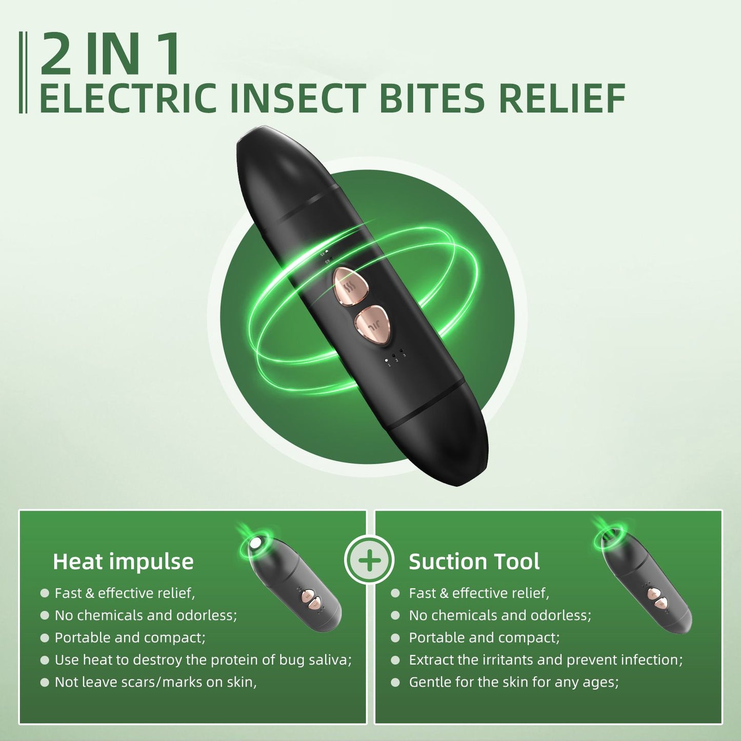Bug Bite Relief with Suction Tool and Heat Mosquito Itch Relief-Insect Sting&2-in-1 Bite Relief Rechargeable Bug Bite Sucker and Fast Itch Relief from Bug and Mosquito Bites