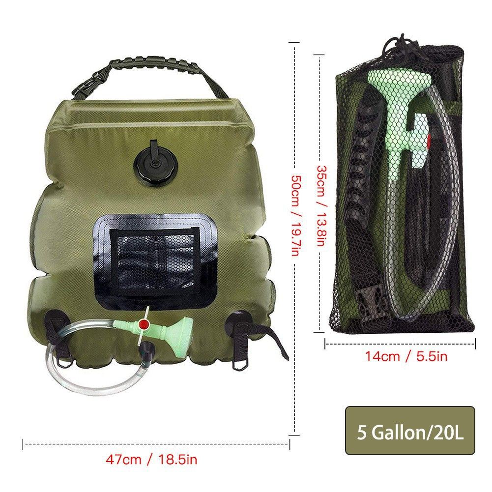 Solar Portable Shower Bag, 5 Gal/20L Solar Heating Camping Shower Bag with Removable Hose&On-Off Switchable Shower Head, Compact Camping Shower  green