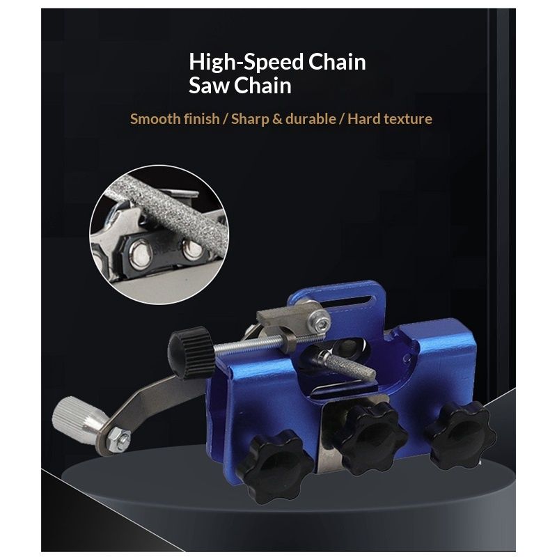 Portable Hand Crank Tool with 3 Sharpening Rods, Storage Bag, Gloves & Cleaning Brush - Chainsaw Sharpening Jig Kit for Chain Saw and Electric Saw blue