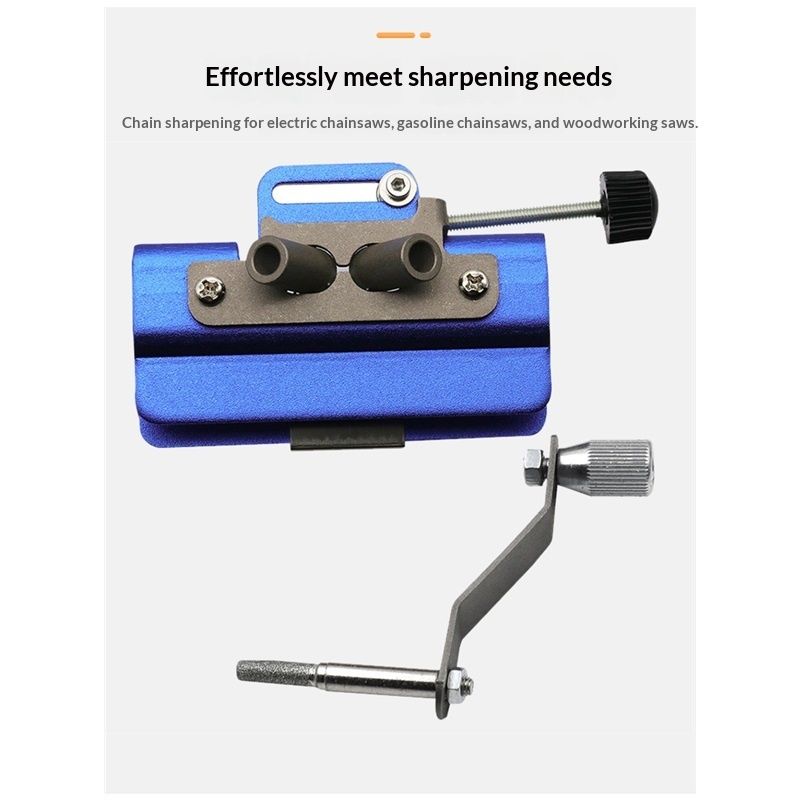 Portable Hand Crank Tool with 3 Sharpening Rods, Storage Bag, Gloves & Cleaning Brush - Chainsaw Sharpening Jig Kit for Chain Saw and Electric Saw blue
